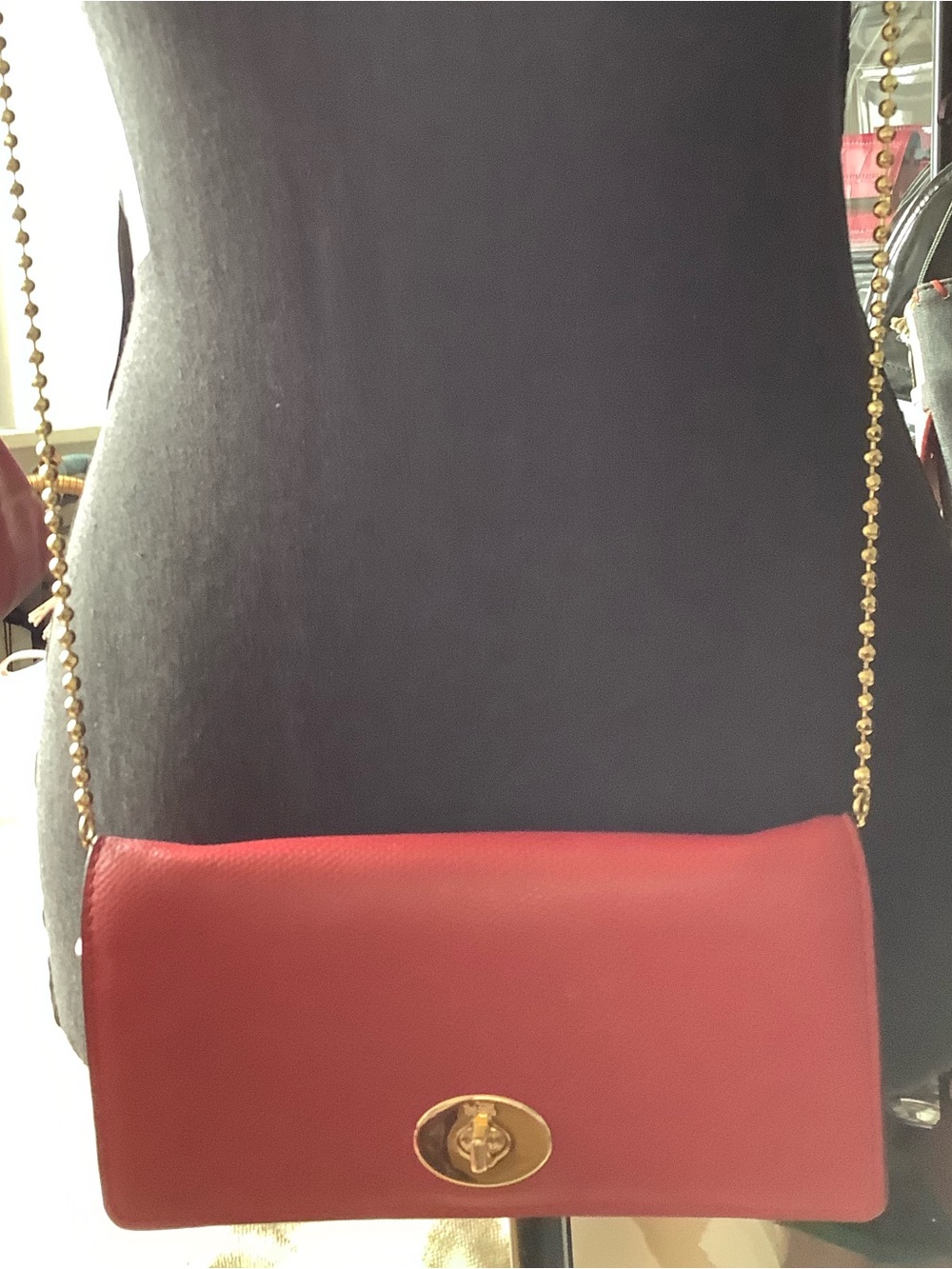 Classic Red Leather Crossbody Bag with Gold Turnlock Inside Rubbing See All pics